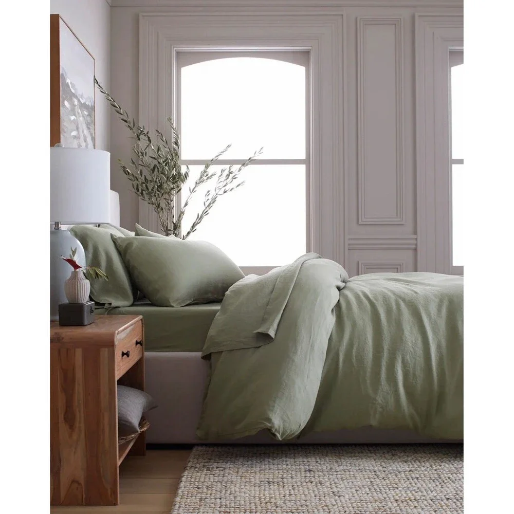 Quince European Linen Duvet Cover Set Full Queen Willowleaf 100% Flax New $194